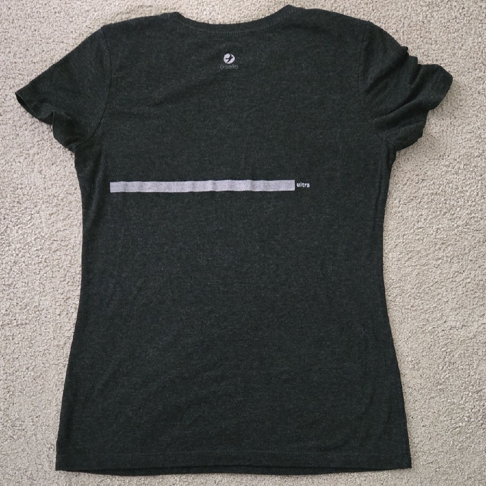 oiselle Women's Dark Charcoal Gray Short Sleeve Running Tee with Start Graphic - Picture 3 of 6